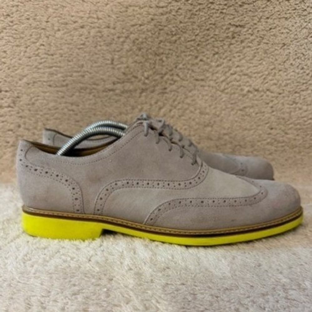 Cole Haan Zerogrand Mens 10.5 M Grey Suede Wingtip Oxford Neon Yellow C21247